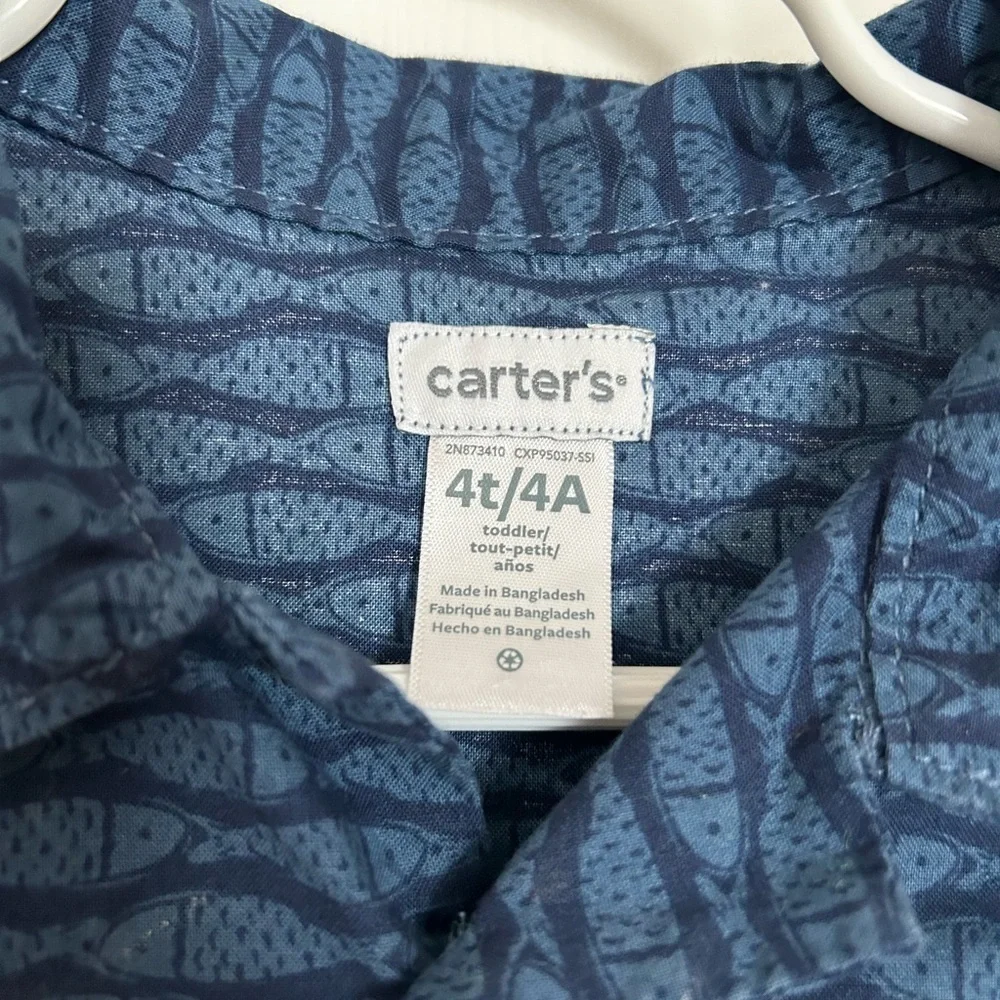 Carters Fish Button Down Shirt Blue Boys 4